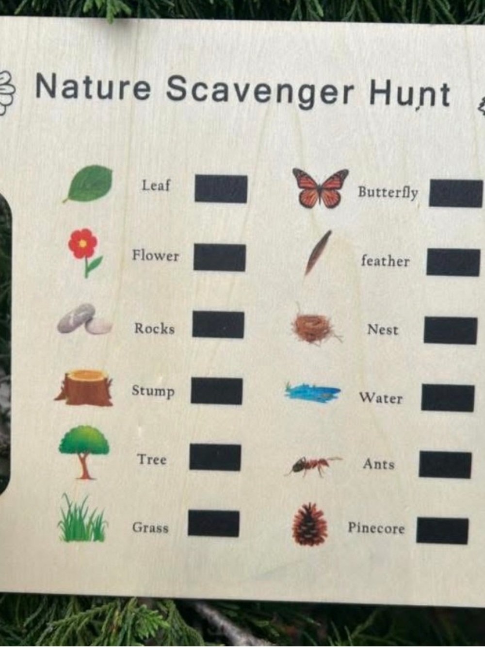Nature Scavenger Hunt Wooden Sign - Outdoor Exploration